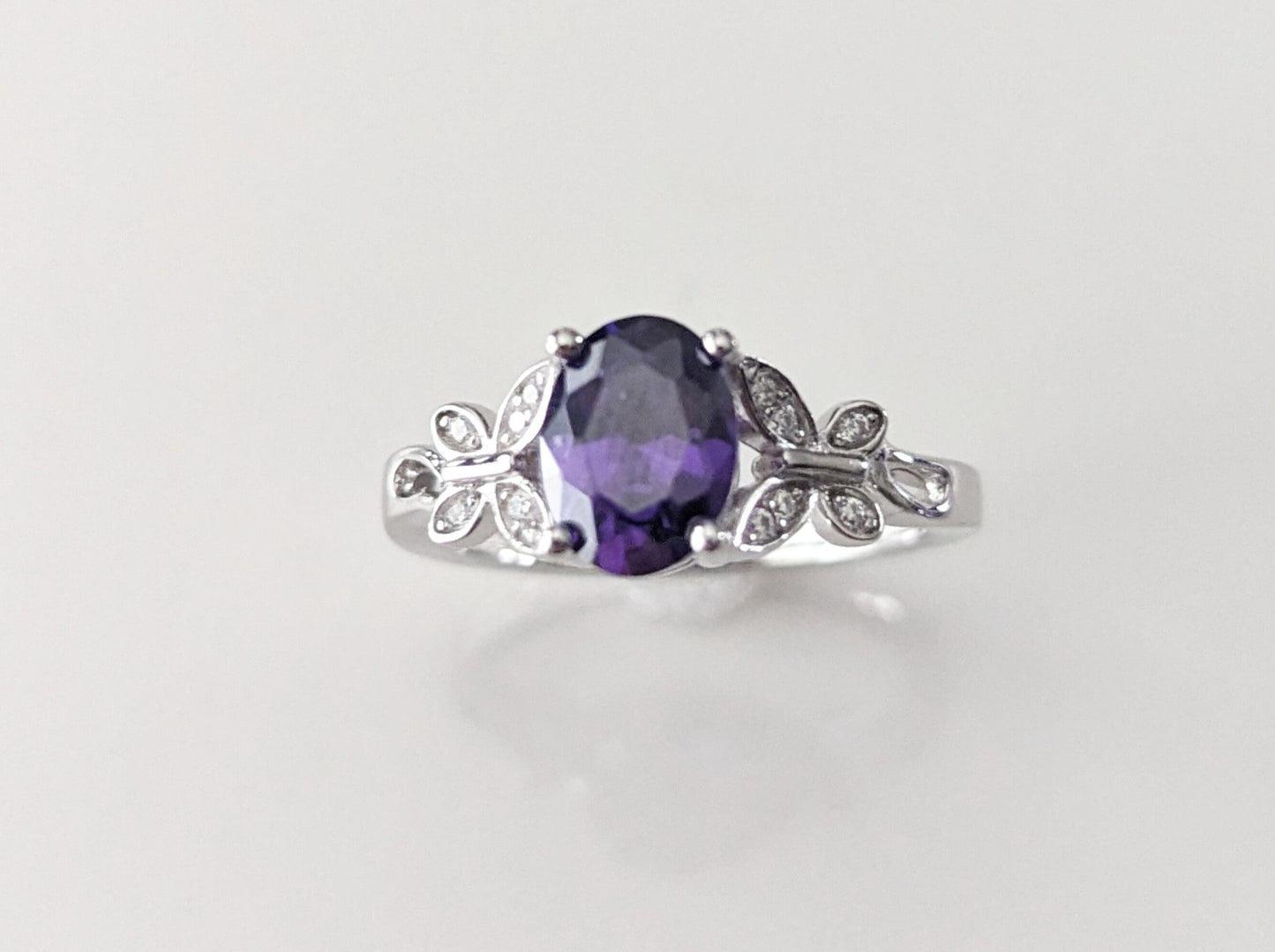 Sterling Silver Double Butterfly Purple Ring