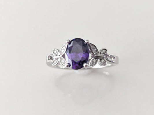 Sterling Silver Double Butterfly Purple Ring