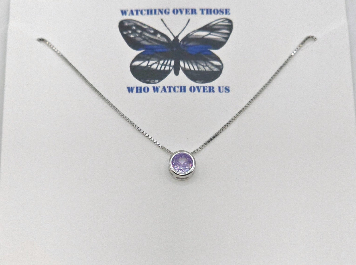 Sterling Silver Purple Bezel Solitaire Necklace