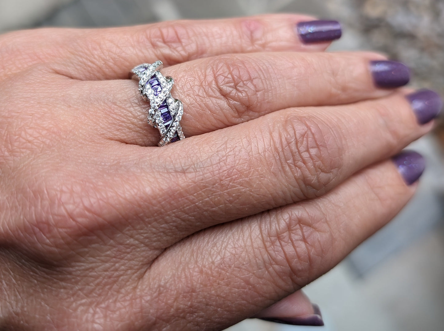 Sterling Silver "Purple Line" Cubic Zirconia Ring