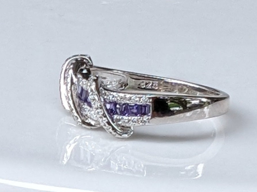 Sterling Silver "Purple Line" Cubic Zirconia Ring