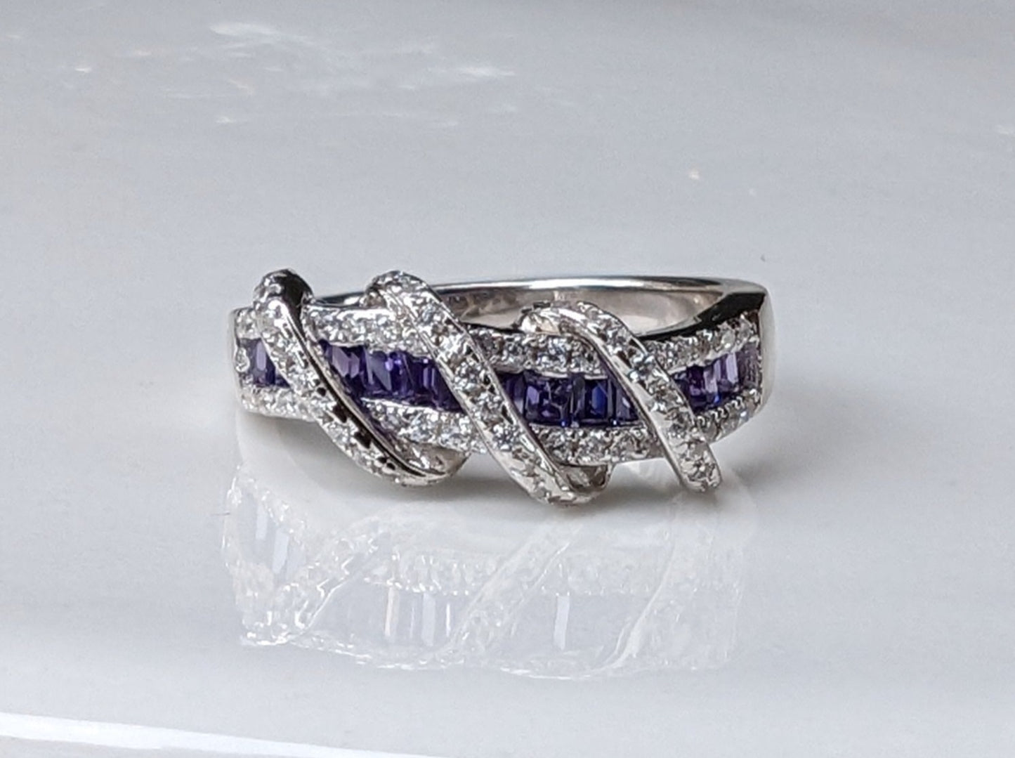 Sterling Silver "Purple Line" Cubic Zirconia Ring