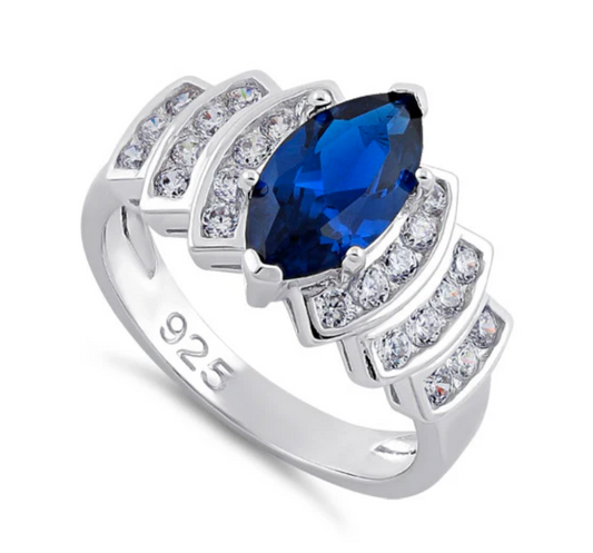 Sterling Silver Marquise Blue Spinel CZ Ring