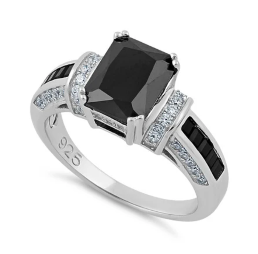 In Stock
Sterling Silver Black Emerald Cut CZ Ring