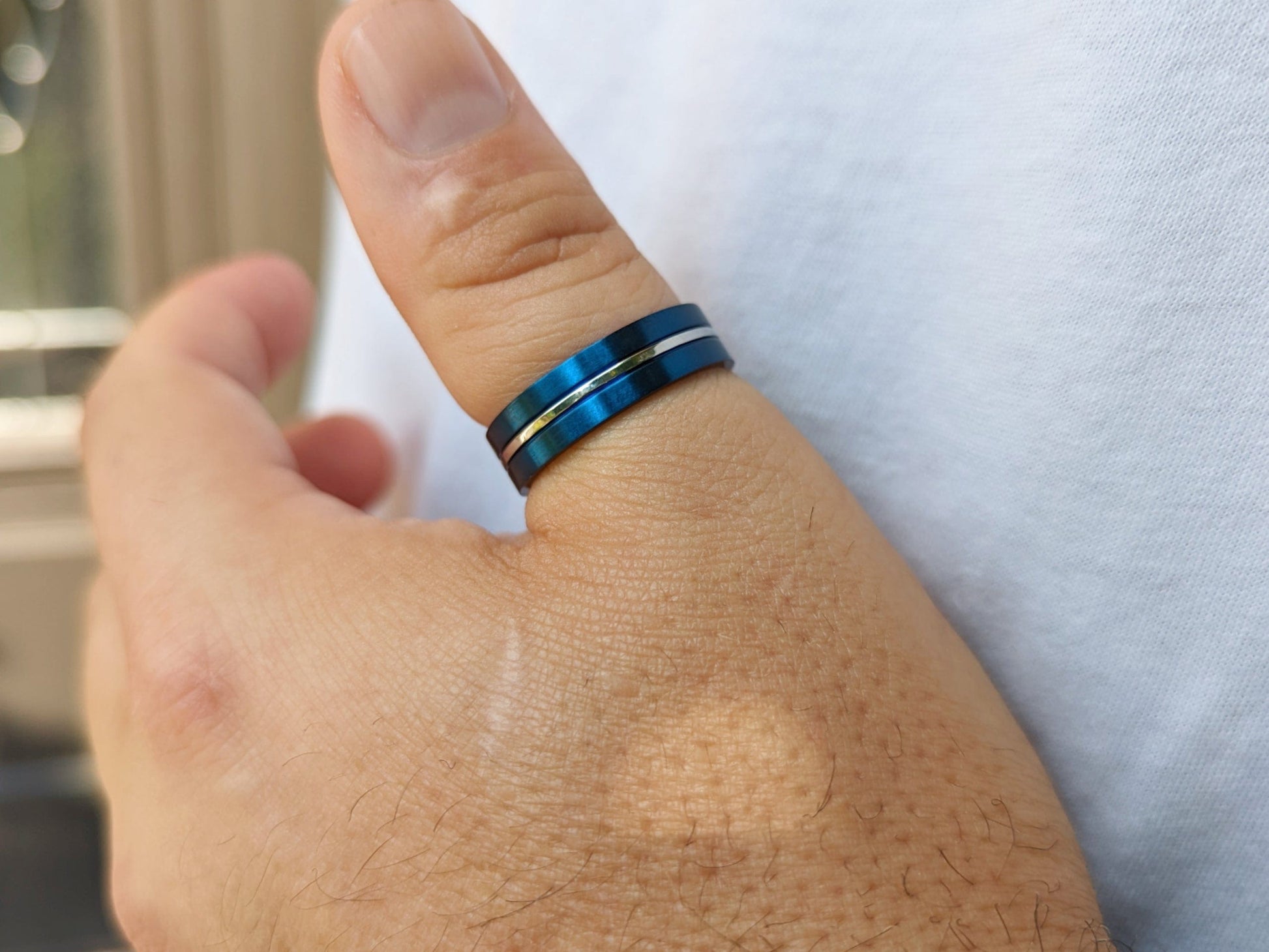 Blue Stainless Steel Ring - Men’s Jewelry