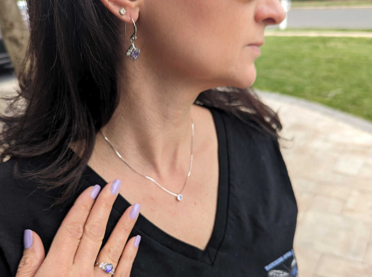Sterling Silver Purple Ornate Square Cut Earrings