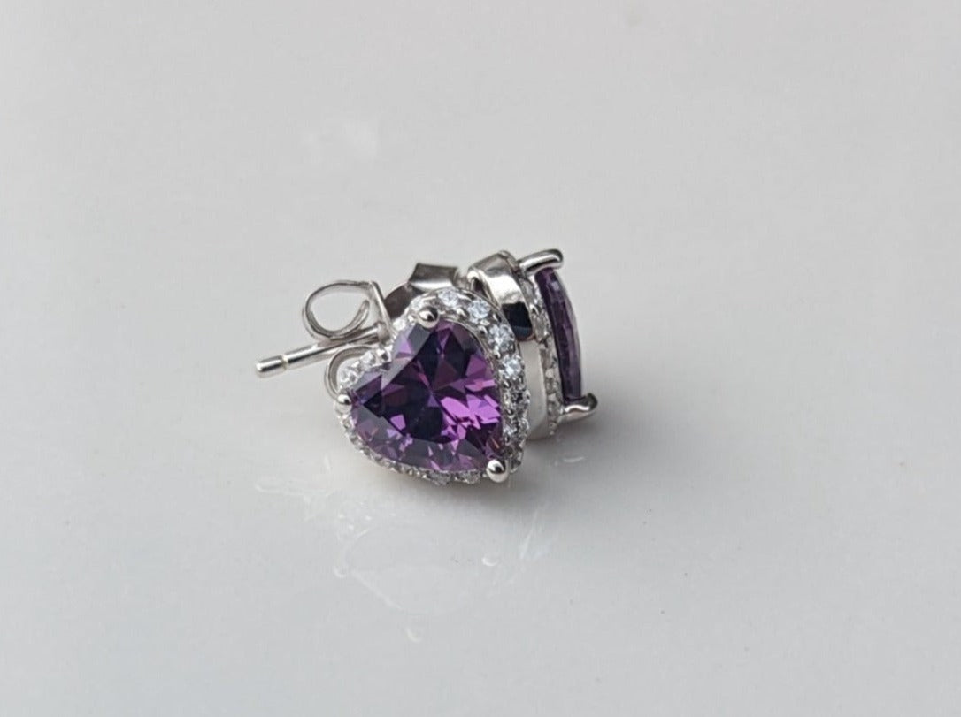 Sterling Silver Purple Heart Earrings