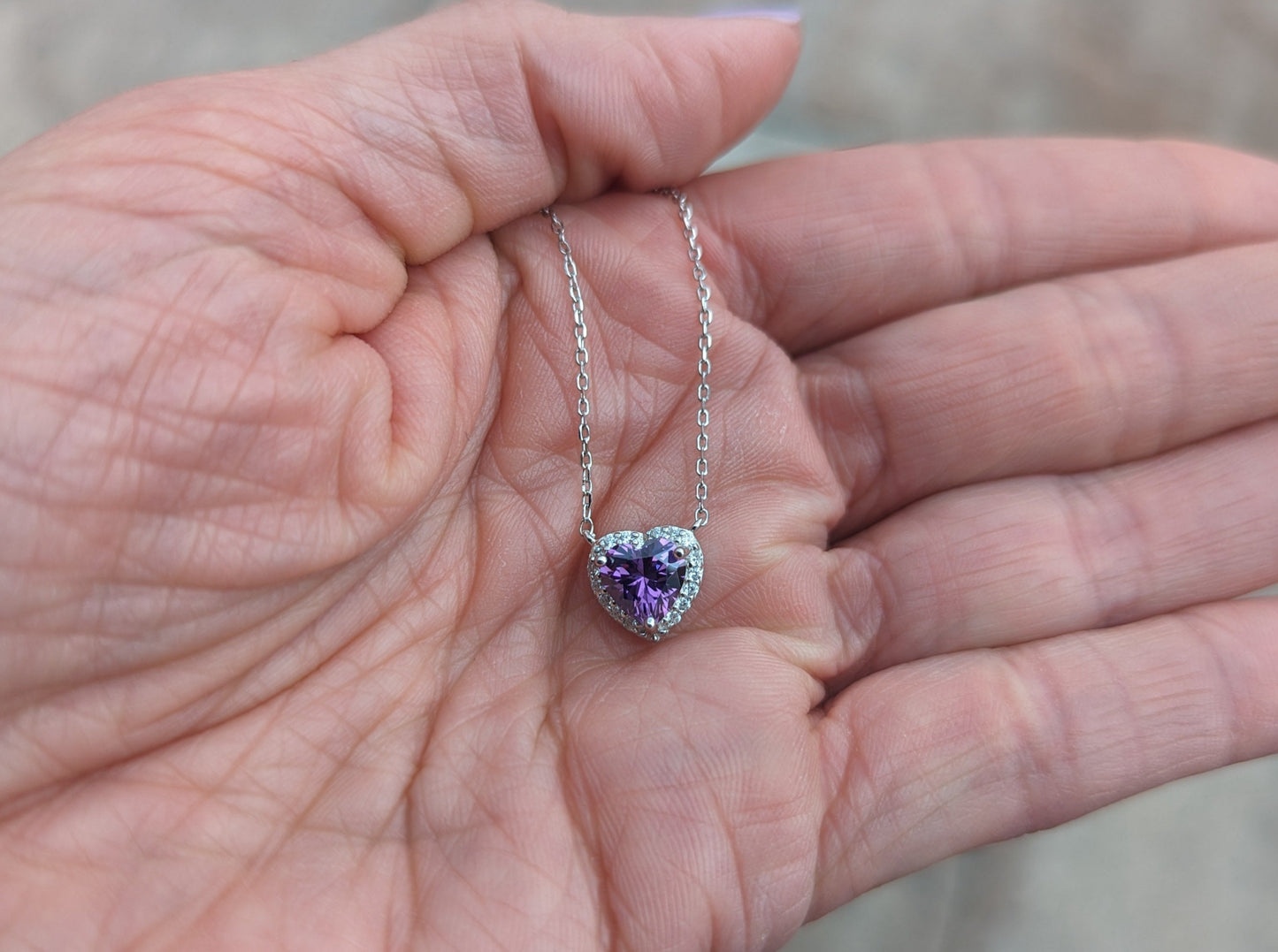 Sterling Silver Purple Heart Necklace