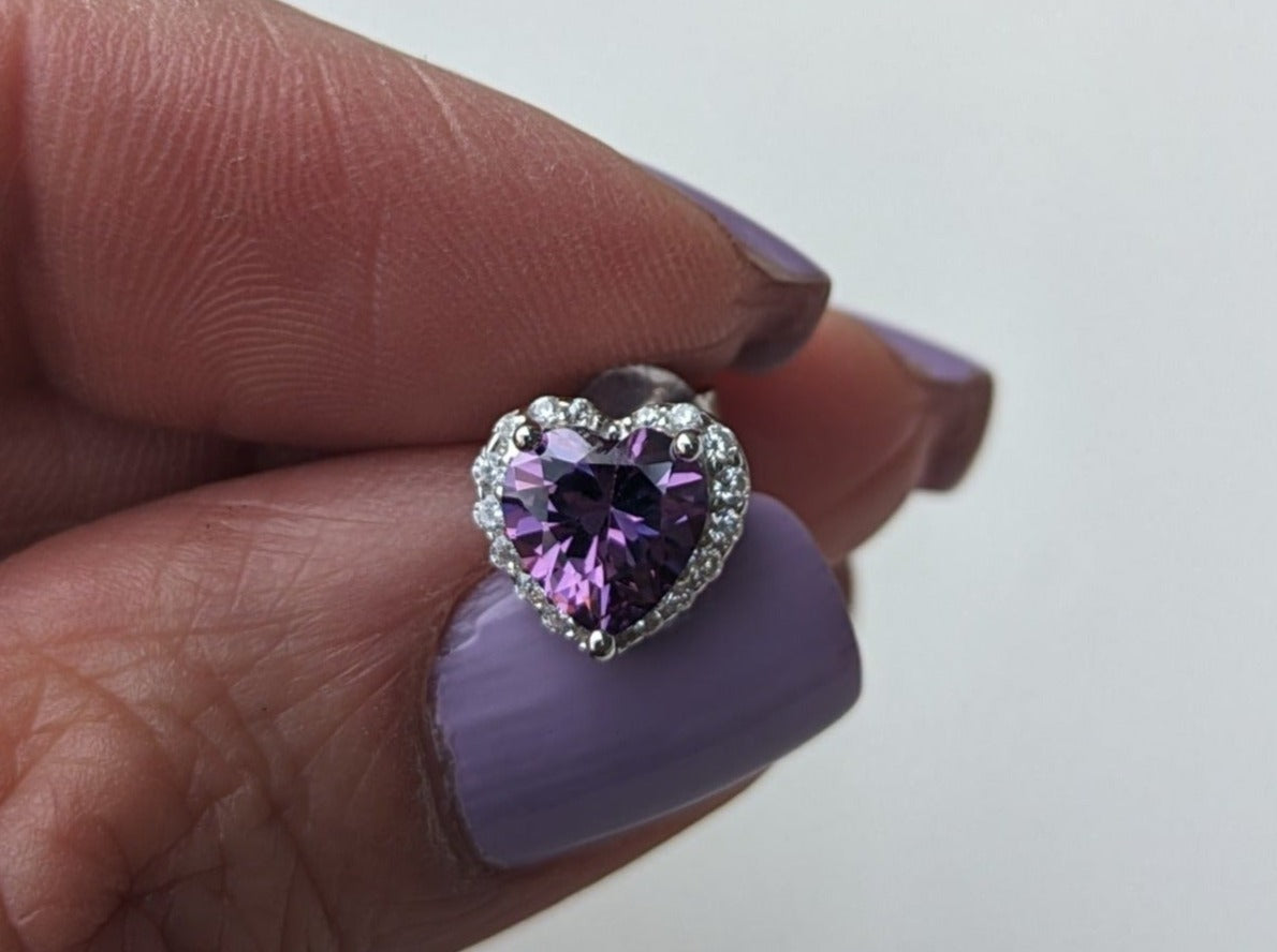 Sterling Silver Purple Heart Earrings