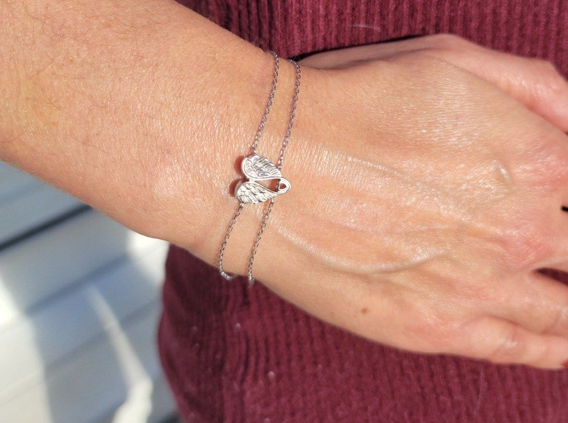 Sterling Silver Angel Wings with Heart Bracelet - Jewelry