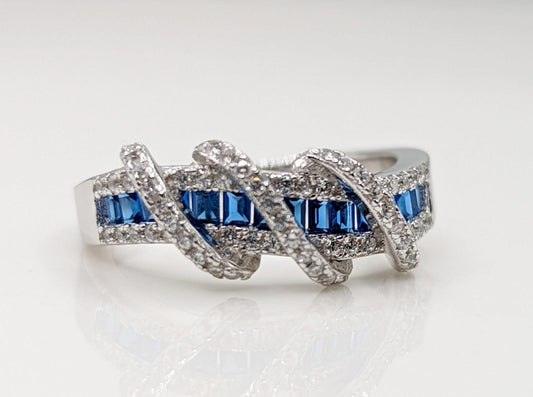 Sterling Silver Blue Line Cubic Zirconia Ring - Jewelry