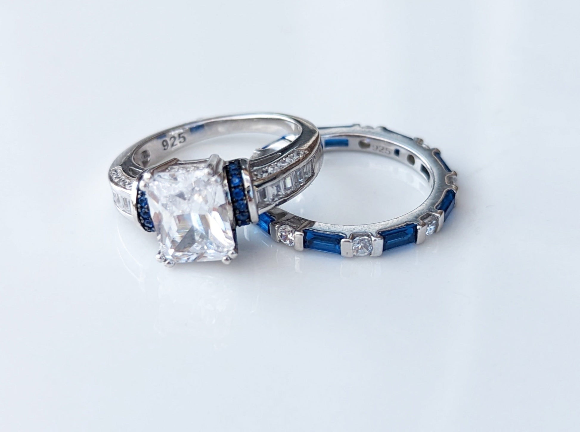 Sterling Silver Blue Sapphire/White CZ Eternity Ring