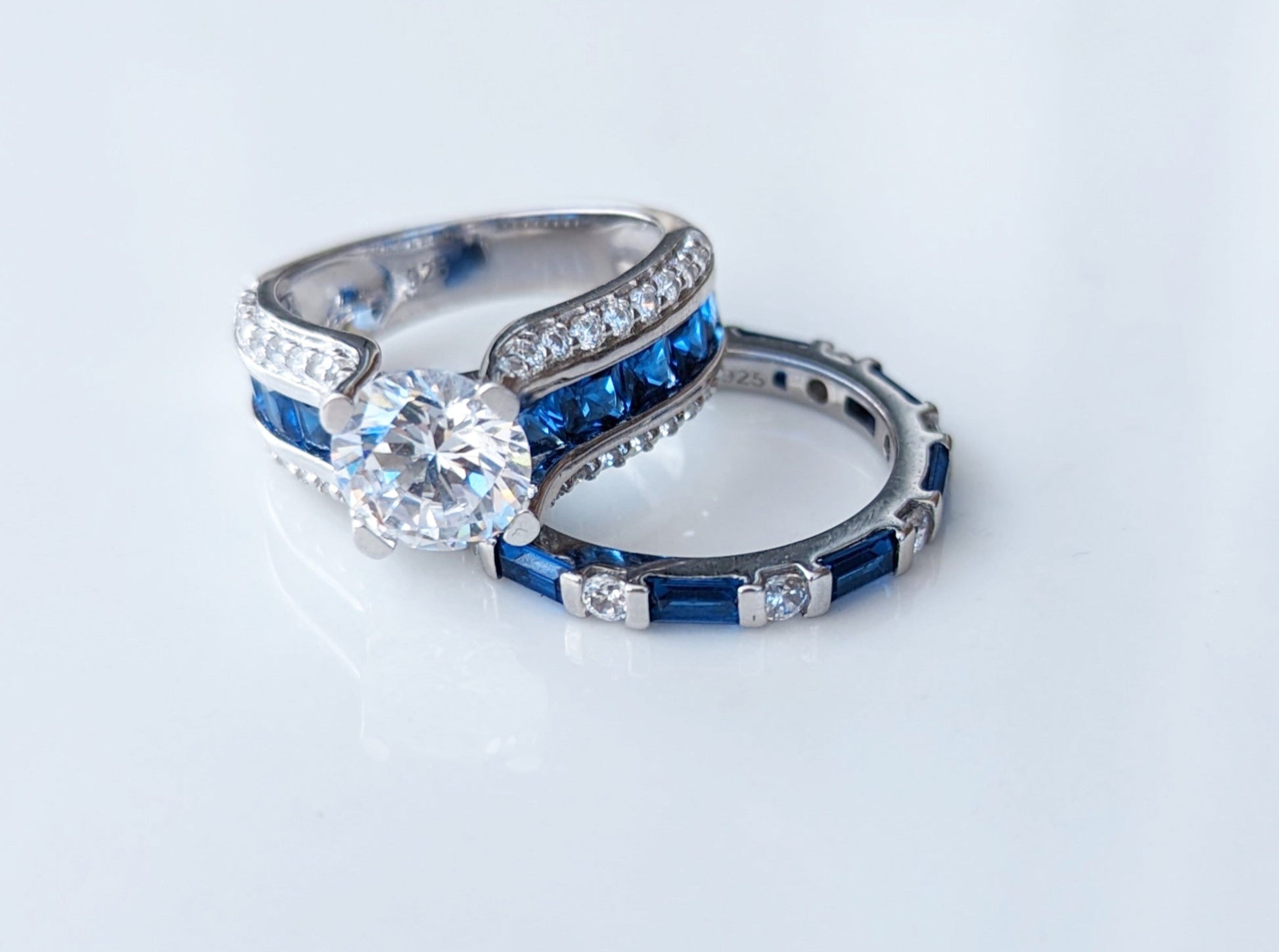 Sterling Silver Blue Sapphire/White CZ Eternity Ring