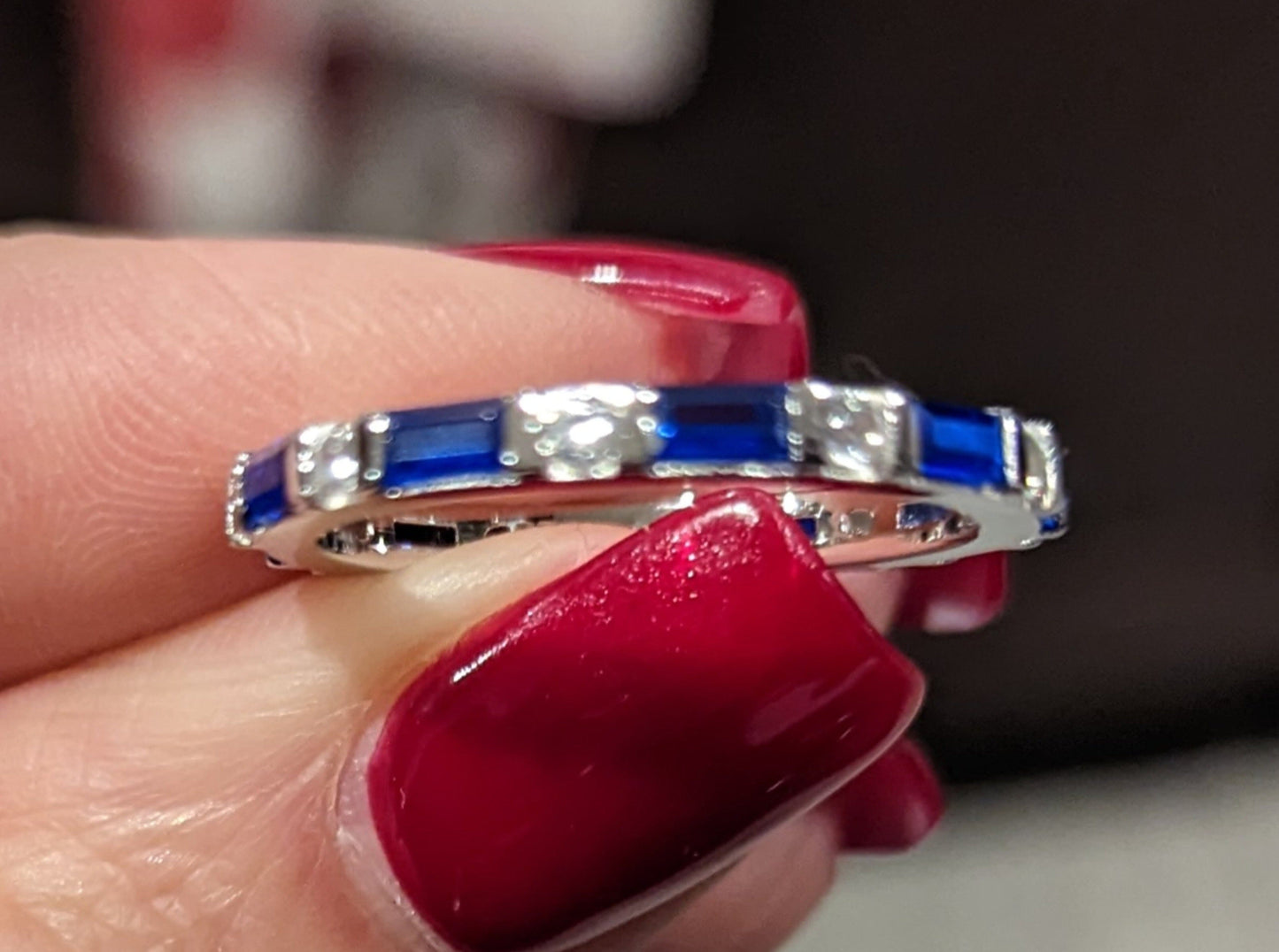 Sterling Silver Blue Sapphire/White CZ Eternity Ring
