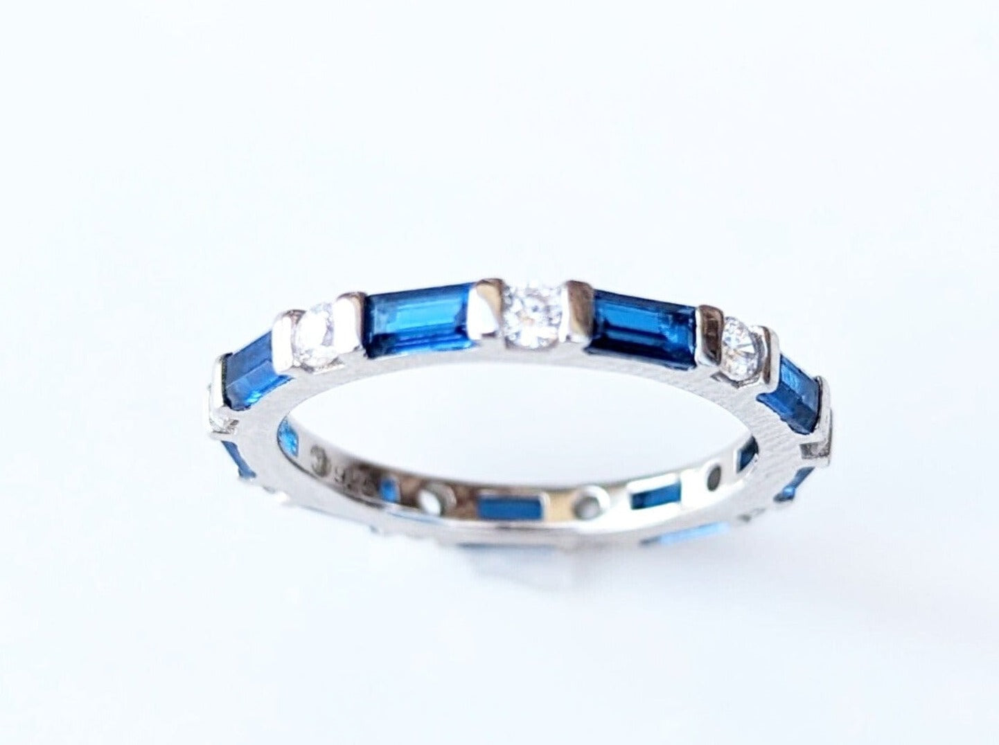 925 Sterling Silver Marquise Sapphire & Cubic Zirconia outlet CZ Half Eternity Ring - Made in England - Customize your size!