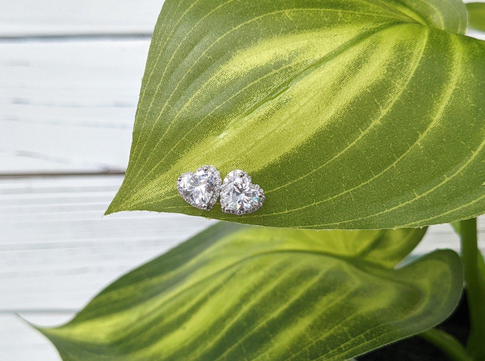 Sterling Silver Clear Heart Cubic Zirconia Earrings -