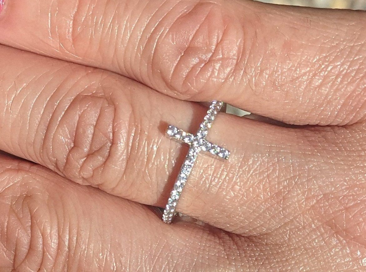 Sterling Silver Cubic Zirconia Cross Ring - Jewelry