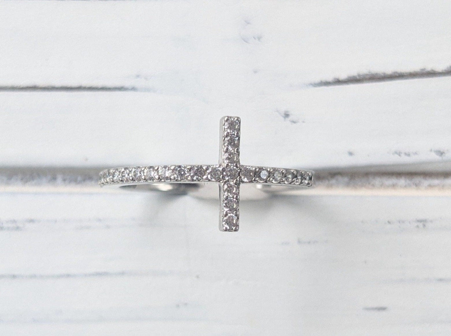 Sterling Silver Cubic Zirconia Cross Ring - Jewelry