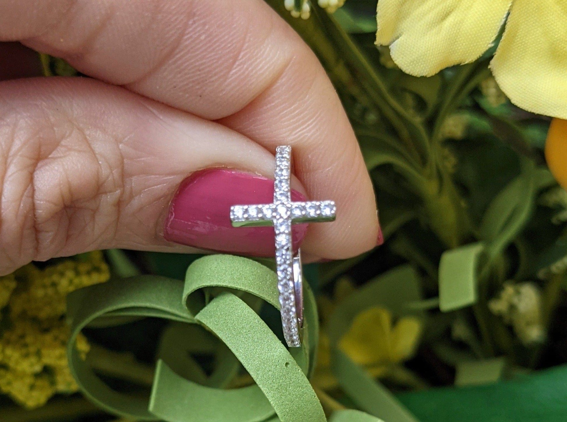 Sterling Silver Cubic Zirconia Cross Ring - Jewelry