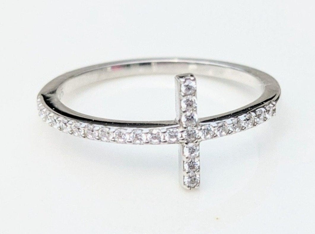 Sterling Silver Cubic Zirconia Cross Ring - Jewelry