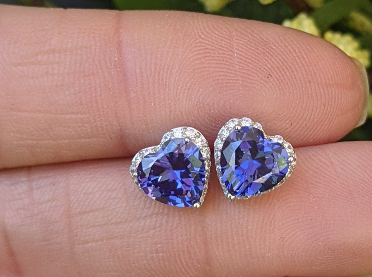 Sterling Silver Heart Shape Cubic Zirconia Earrings -