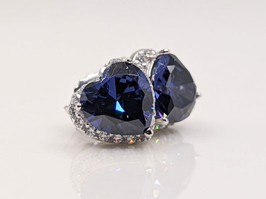 Sterling Silver Heart Shape Cubic Zirconia Earrings -