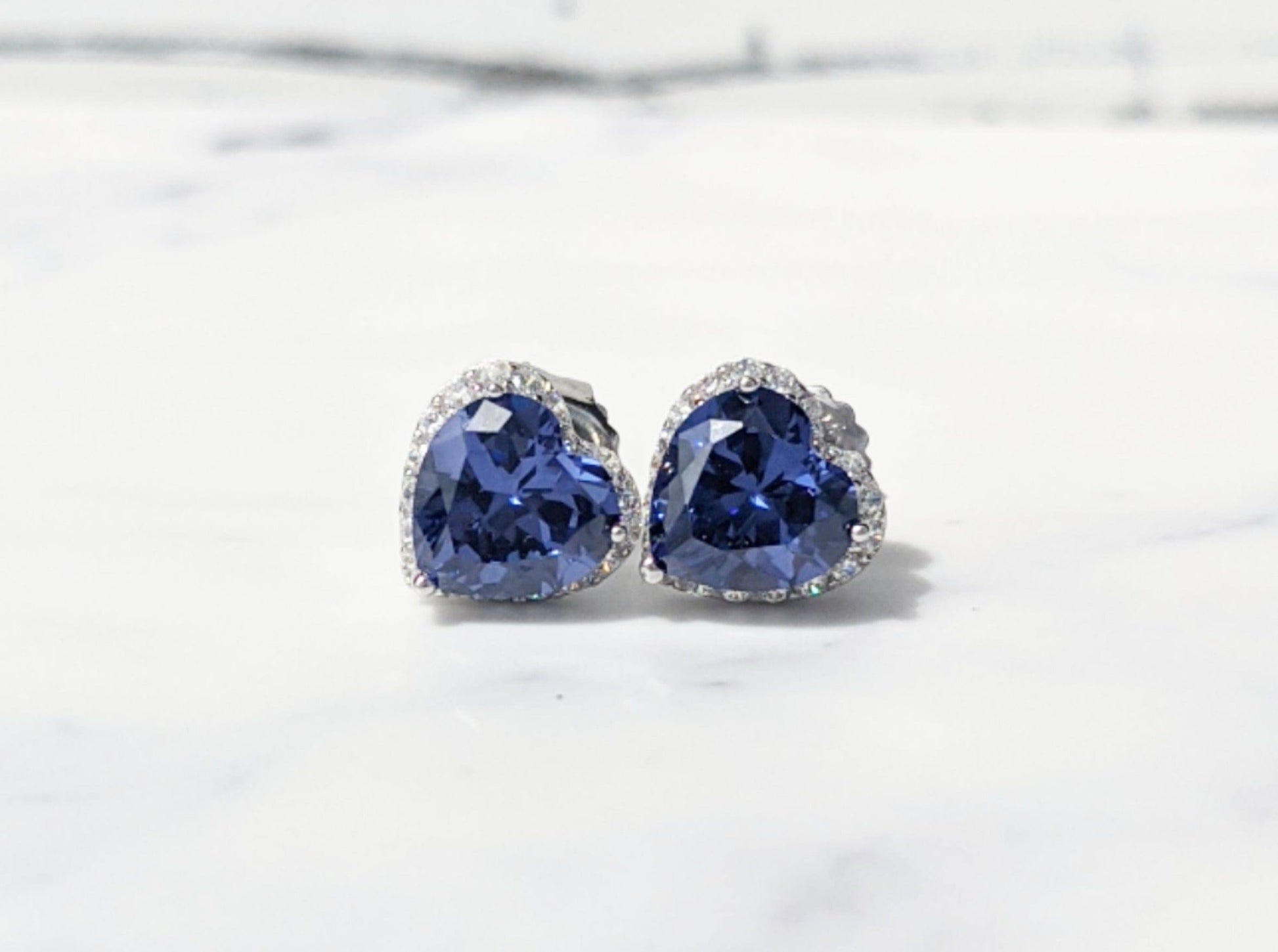 Sterling Silver Heart Shape Cubic Zirconia Earrings -