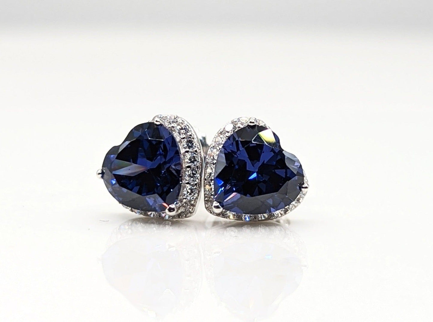 Sterling Silver Heart Shape Cubic Zirconia Earrings -