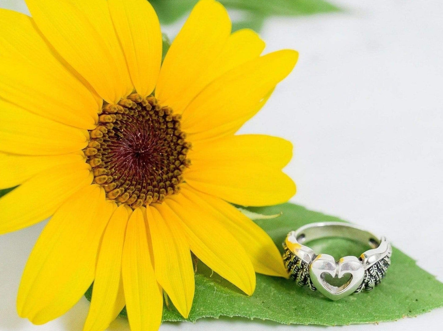 Sterling Silver Heart with Angel Wings Ring - Jewelry