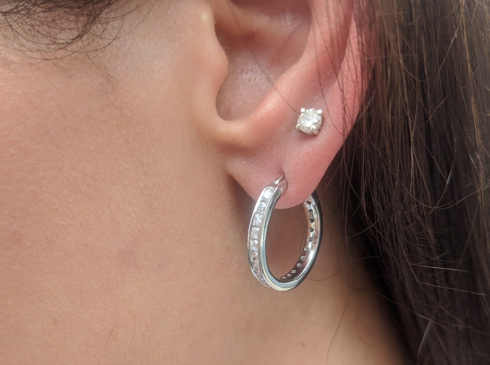 Sterling Silver Hoop Earrings with Cubic Zirconia - Jewelry