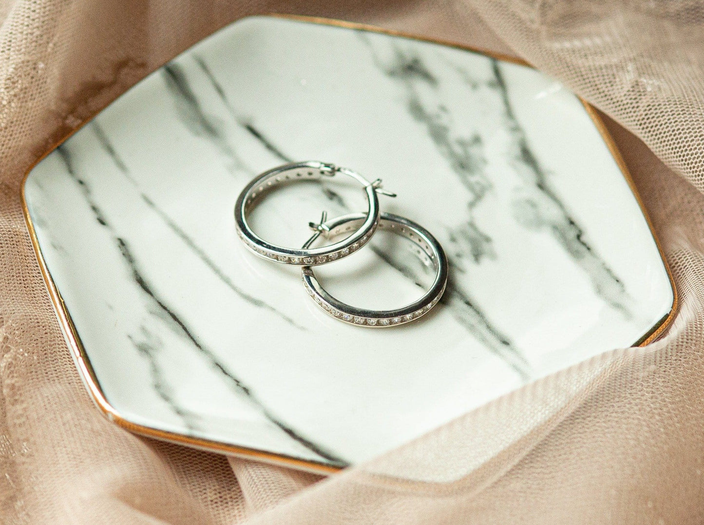 Sterling Silver Hoop Earrings with Cubic Zirconia - Jewelry