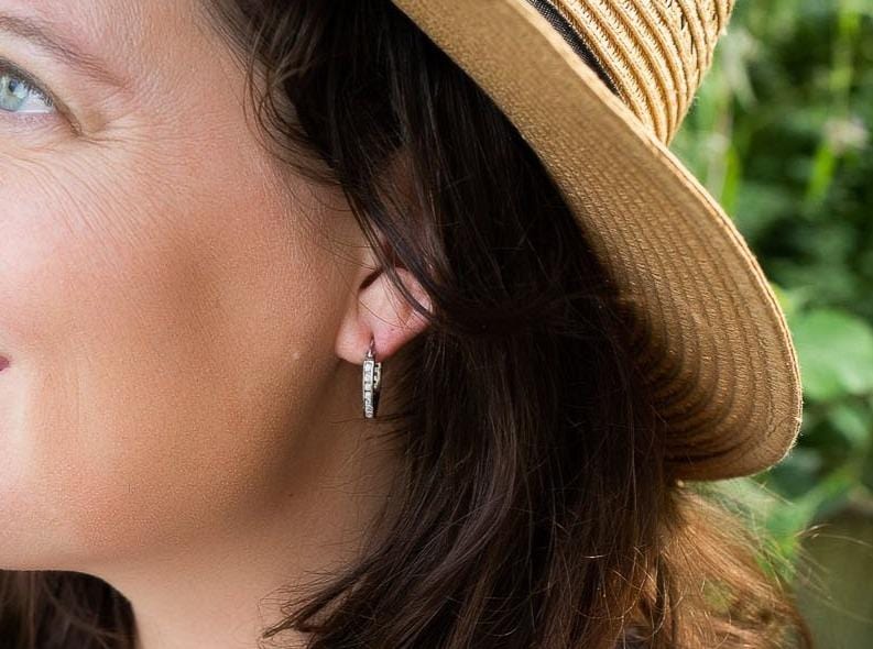 Sterling Silver Hoop Earrings with Cubic Zirconia - Jewelry