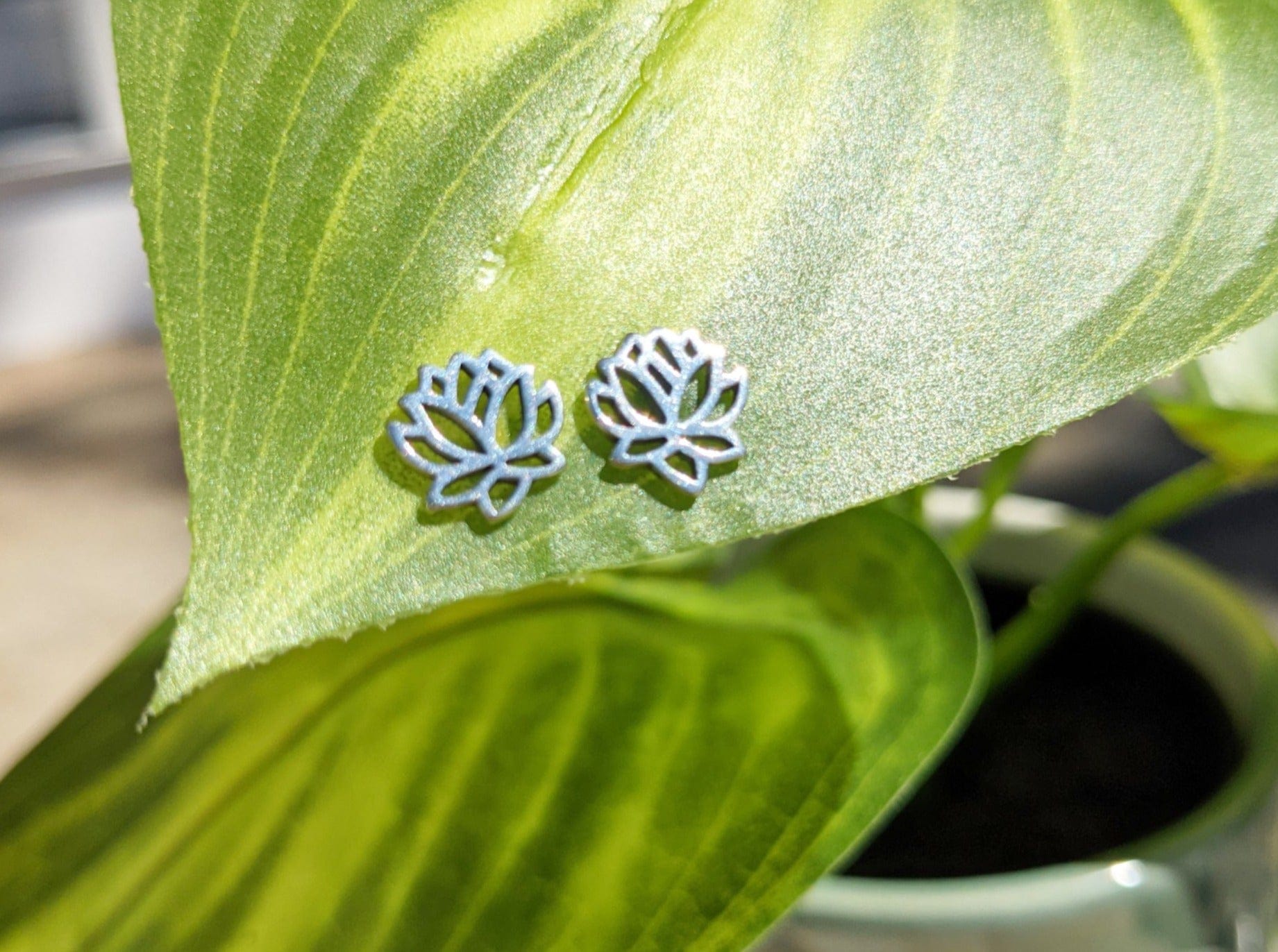 Sterling Silver Lotus Flower Stud Earrings - Jewelry