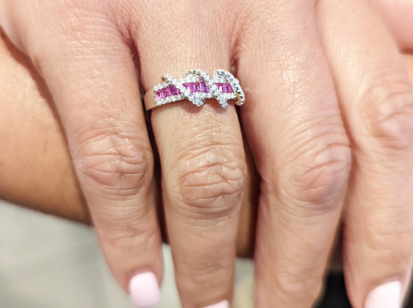 Sterling Silver Pink Line Cubic Zirconia Ring - Jewelry