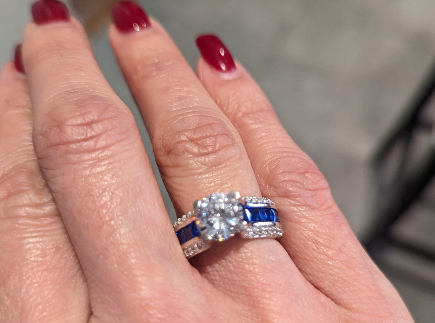 Sterling Silver Round & Princess Cut Clear & Blue Spinel CZ