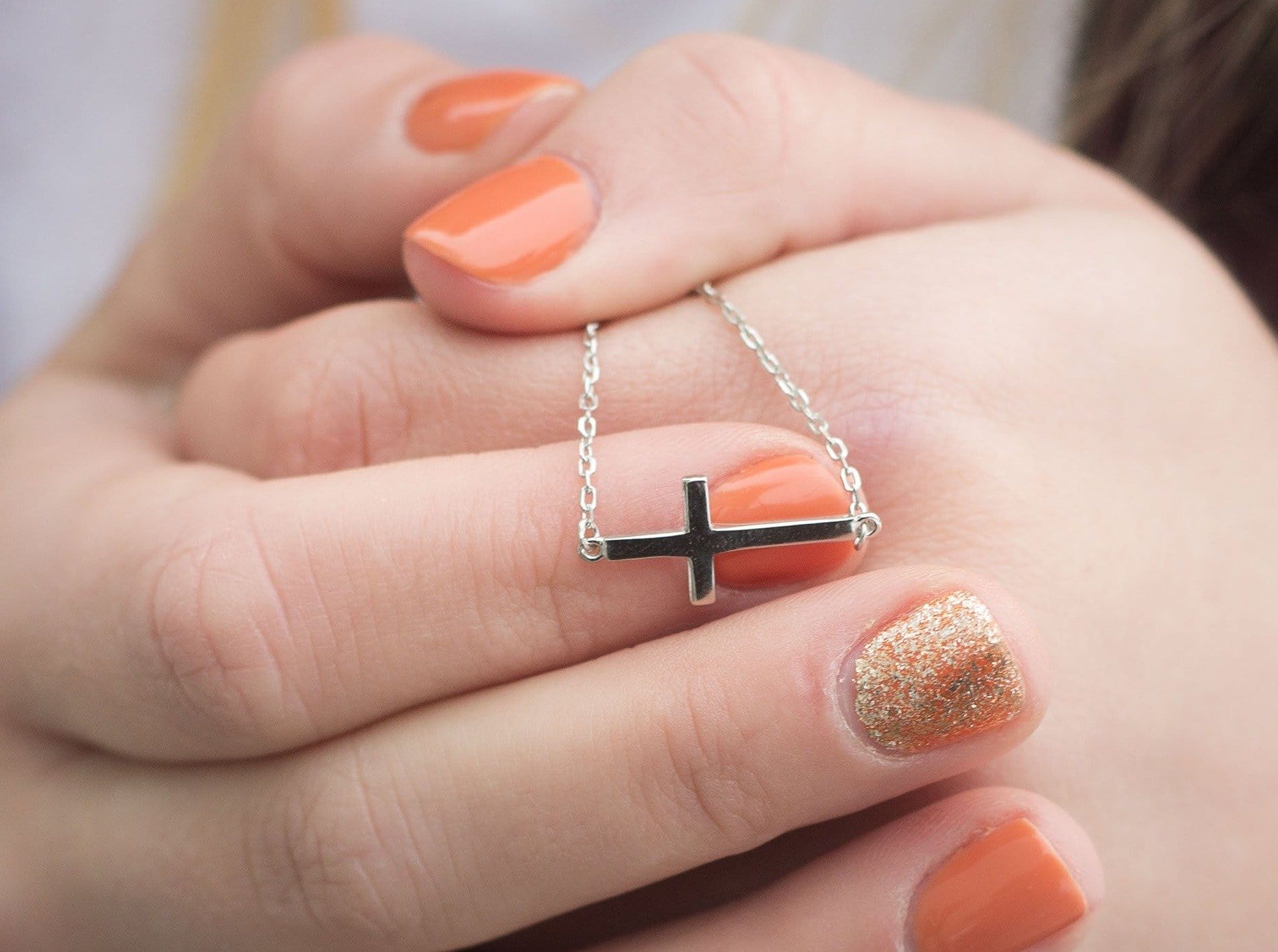 Sterling Silver Sideways Cross Necklace - Sterling Silver -