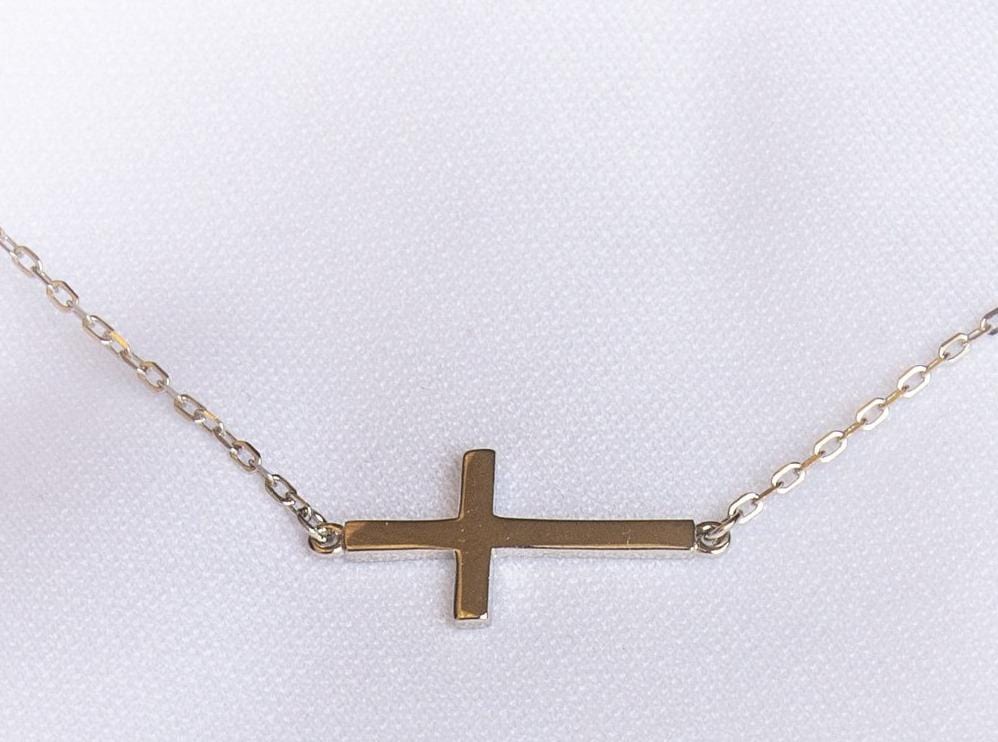 Sterling Silver Sideways Cross Necklace - Jewelry