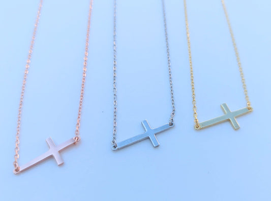 Sterling Silver Sideways Cross Necklace - Jewelry