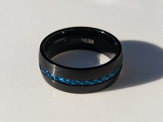 Titanium Black with Blue Steel Cable Band Ring - Men’s