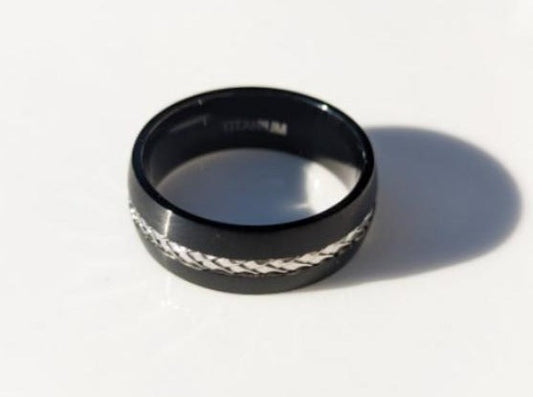 Titanium Black with Silver Steel Cable Band Ring - Men’s