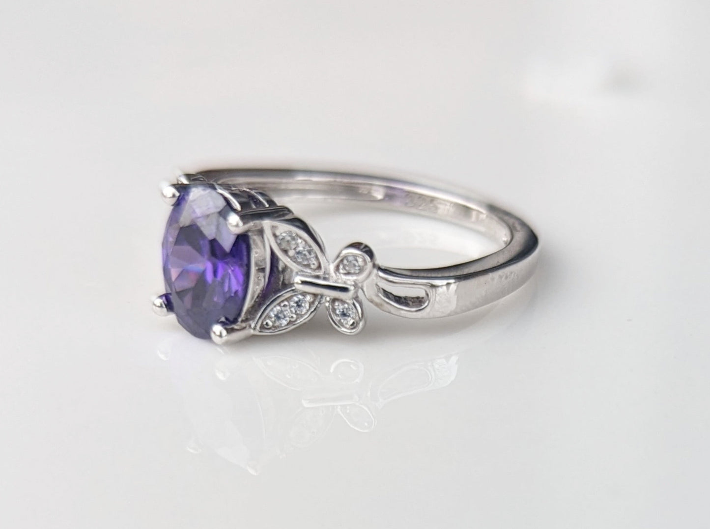 Sterling Silver Double Butterfly Purple Ring