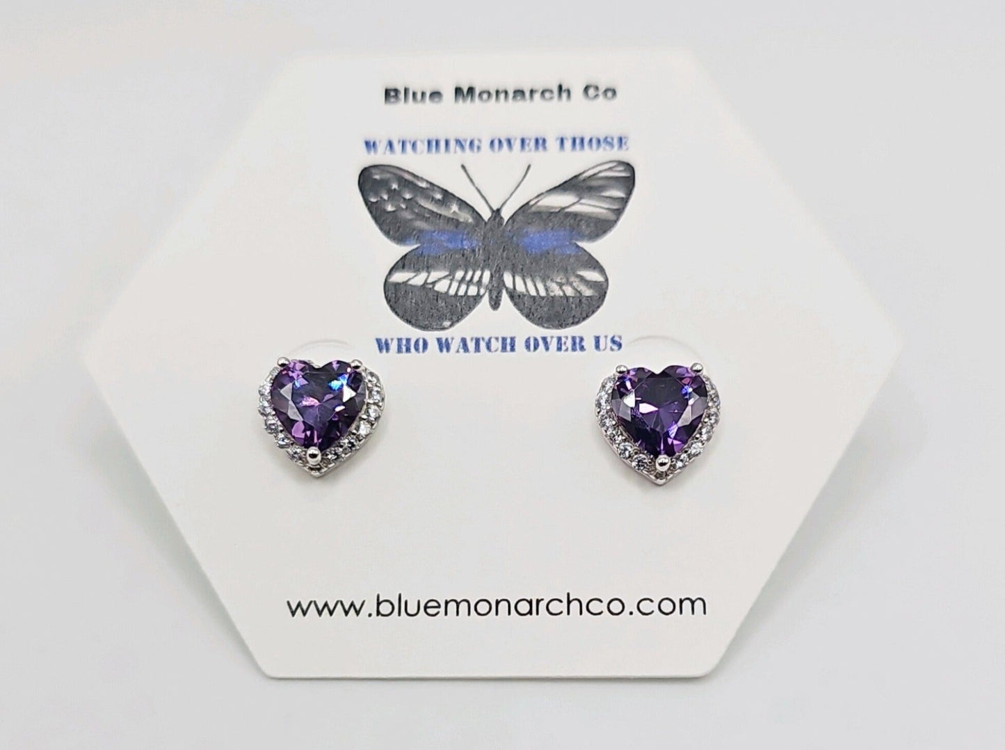 Sterling Silver Purple Heart Earrings