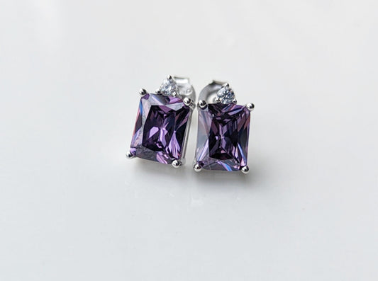 Sterling Silver Purple Rectangle Earrings