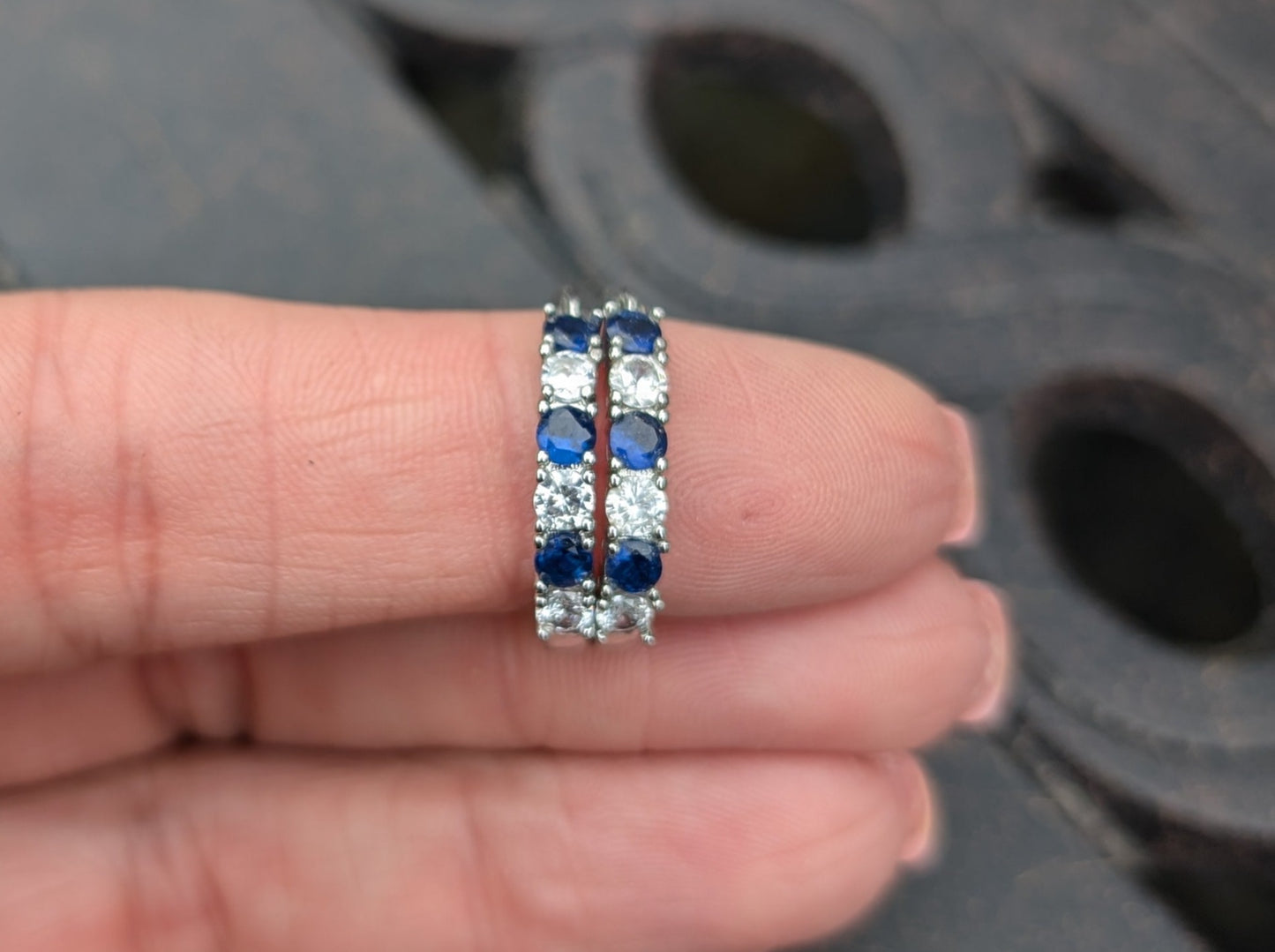 Sterling Silver Blue/Clear Hoop Earrings with Cubic Zirconia