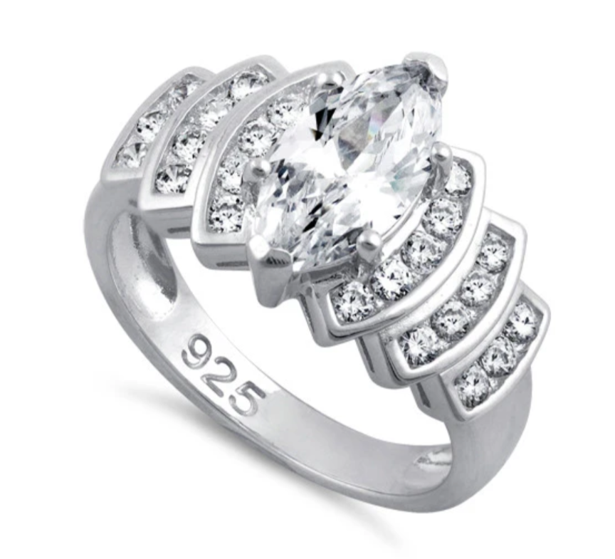 Sterling Silver Marquise Engagement Clear CZ Ring