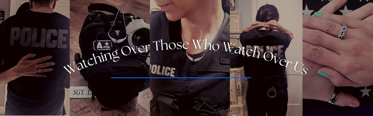 Sterling silver jewelry honoring police officers, firefighters, first responders, and the families who stand beside them.