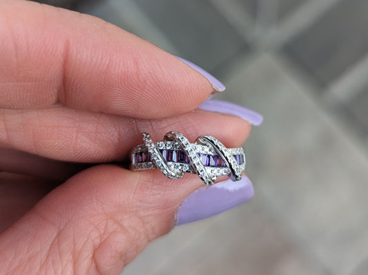 Sterling Silver "Purple Line" Cubic Zirconia Ring