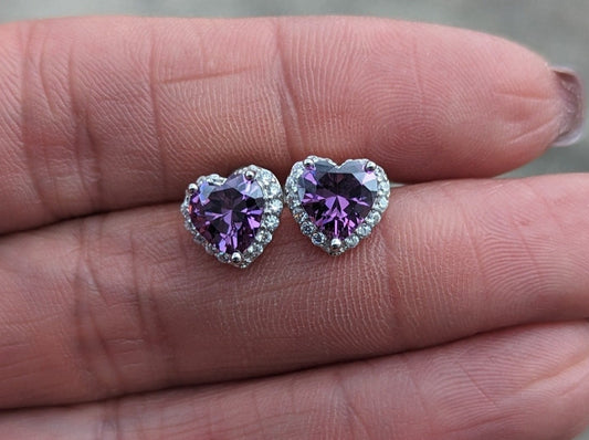 Sterling Silver Purple Heart Earrings