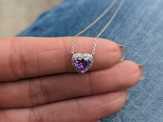 Sterling Silver Purple Heart Necklace