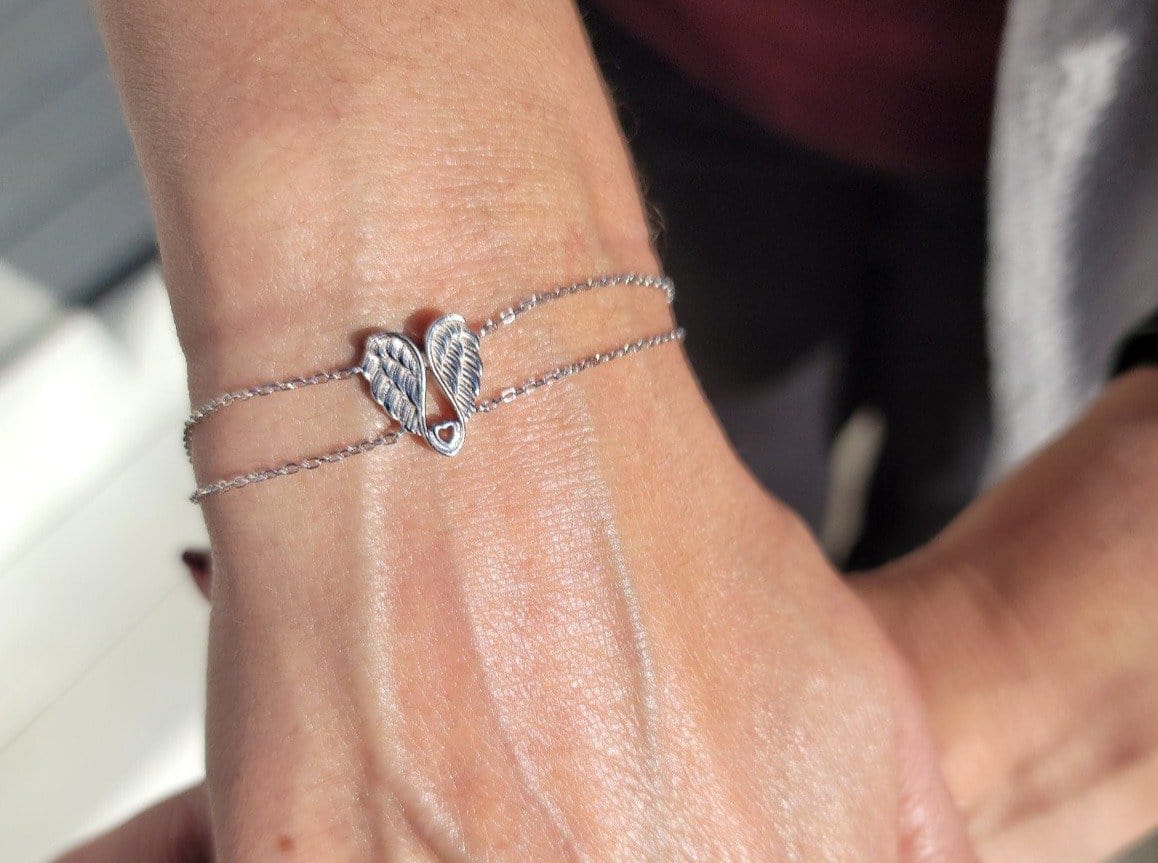 Sterling Silver Angel Wings with Heart Bracelet - Jewelry